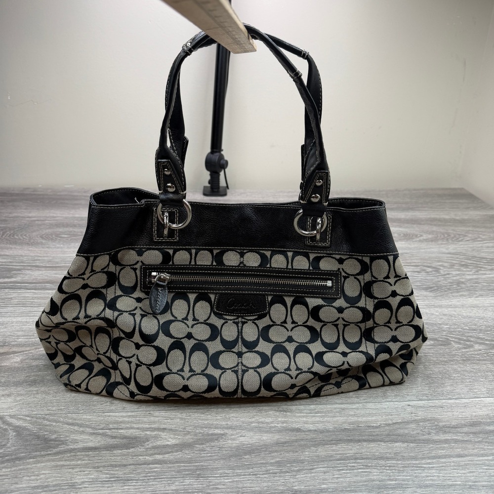 Coach Penelope F15534 Gray Black Signature Jacquard Leather Large Shopper Tote